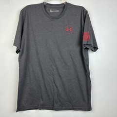 Under Armour T Shirt Mens L Freedom Flag Cotton Loose Fit Graphic Gray Read