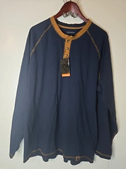 Legendary Whitetails Men Recluse Raglan Henley Shirt XL Navy Blue Browm NWT
