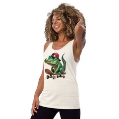 Men’s Staple Tank Top | Skateboarding Crocodile Graphic | Bella + Canvas