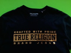 New TRUE RELIGION Men’s Short Sleeve T-Shirt X-LARGE Black w/Gold MSRP $59.00