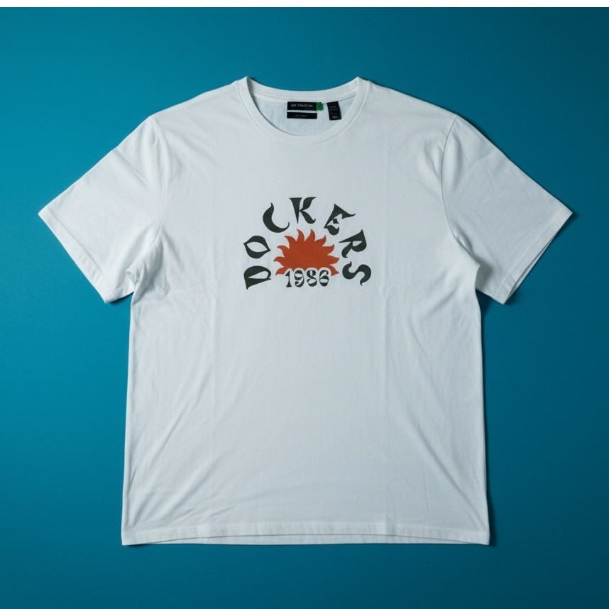Dockers Organic Cotton Slim Fit T-Shirt White Graphic Tee 1986 Size SMALL NWT