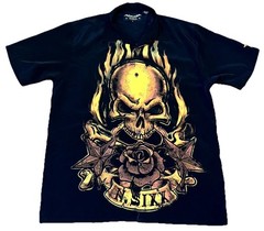 N.Sixx Dragonfly Skull Flame Button Up Shirt Mens Medium Black Gothic Tattoo Y2K