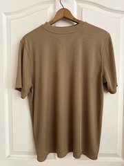 Tulliano Men’s Large Brown Ribbed Mock Neck Short Sleeve Stretch T-Shirt