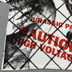 Vintage Jurassic Park Shirt XL Velociraptor AOP Cage Danger 1993 Movie Promo 90s