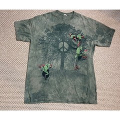 Frog Peace Sign Tree Tie Dye Graphic T-Shirt Green Mens Large vintage