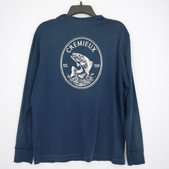 Cremieux Men’s Long Sleeve Shirt M Blue Solid National Park Fish 100% Cotton NWT