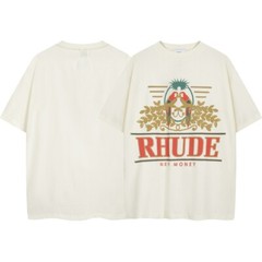 46Style RHUDE High Quality 100% Cotton Short Sleeve Men Women Polo T-Shirt S-2XL