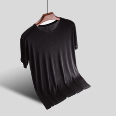 Men’s 100% Silk T-shirt Knitted Crew Neck Short Sleeves Summer Casual Tops Soft