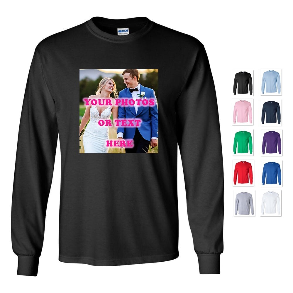 PERSONALIZED CUSTOM PRINT YOUR OWN PHOTO OR TEXT LONG SLEEVE T-SHIRT TEE MEN’S
