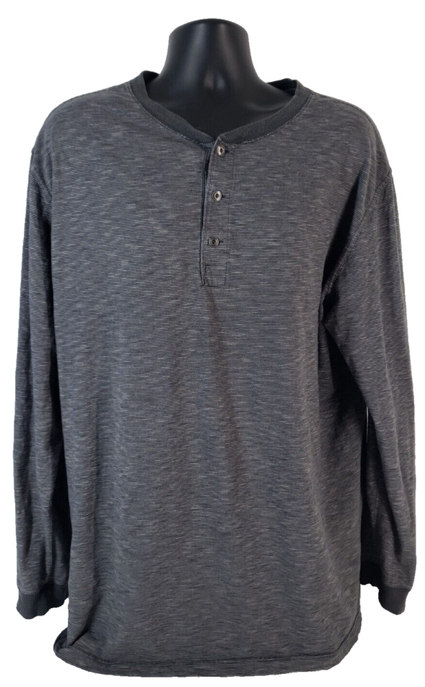 FOUNDRY Mens T Shirt SIZE 2XLT Gray Striped Long Sleeve Relaxed Fit Cotton