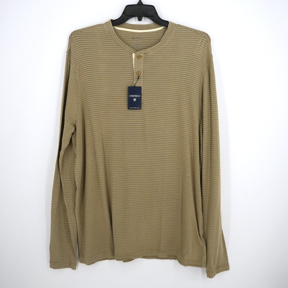 Cremieux Men’s Long-Sleeve Henley Shirt XL Gold Gray Striped NWT FREE SHIPPING