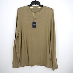 Cremieux Men’s Long-Sleeve Henley Shirt XL Gold Gray Striped NWT FREE SHIPPING