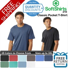 🔥 SoftShirts Men Classic Pocket T-Shirt ring-spun cotton jersey Up To 3XL 210