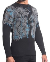 Xtreme Couture by Affliction Men’s Thermal Shirt Double Up Black Biker S-2XL