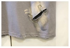 Men’s Punk Rock Distressed T-Shirt Safety Pin Hollow Out High Street Hip Hop Top
