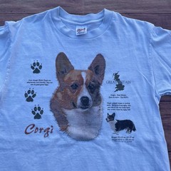 Vintage 90s RARE Corgi Great Britain Animal Dog Breed Shirt Size M Sky Blue Tee