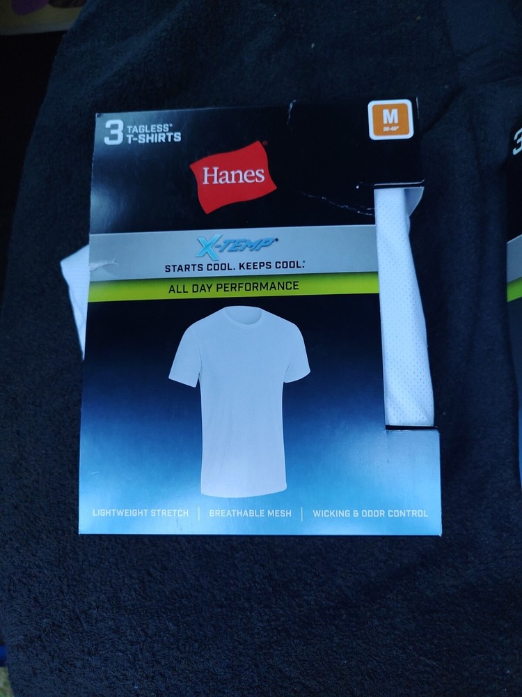 Hanes 3 Pack Tagless X-Temp T-Shirts Size M (38-40) White Mesh NIP Medium