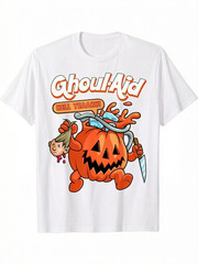 Men’s Halloween Ghoul Aid Pumpkin Graphic T-Shirt – 100% Cotton Short Sleeve Cre