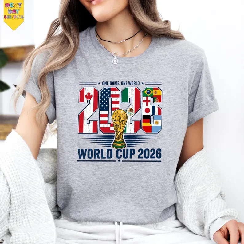 World Cup 2026 Trophy Graphic T-Shirt USA Canada Mexico Soccer Fan Tee