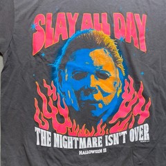Licensed Halloween II Firey Mask Graphic T-Shirt Size L Charcoal Slay All Day