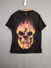 Flaming Skull on Black T-shirt XL 46-48 chest 30″ length by Celebrate Halloween