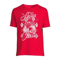 HOLIDAY TIME MEN’S HANGING WITH CLAUS GRAPHIC T-SHIRT RED L (42-44) NWT [CHR24]