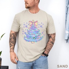 Pastel Holographic Christmas Tree Shirt, Coquette Christmas Tree Shirt, 203704