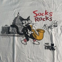 Vintage Socks the Cat Shirt Mens Medium White Capitol Rocks Saxophone 90s USA