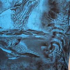 Ocean Whales Shirt Adult 2XL XXL Blue Graphic All Over Screen Print Mens