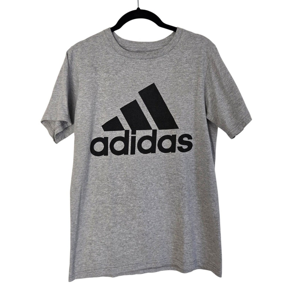 Adidas Heather Gray Badge of Sport Graphic T‑Shirt Athletic Logo Tee Size Small