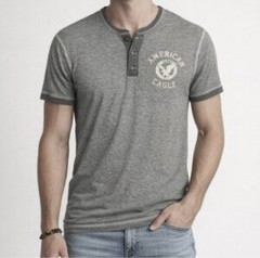 American Eagle Outfitters Vintage Shirt Henley Gray Men L Buttons Logo Soft Feel