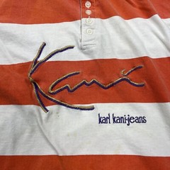 Karl Kani Jeans Shirt Mens Extra Large Orange Striped Pullover Henley