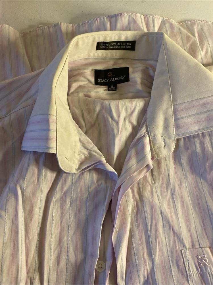 Stacy Adams Dress Shirt 18-36/37 Pink Stripes (C2)