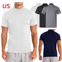 Freebily US Men Mock Neck T-shirt Short Sleeve Undershirt Casual Solid Color Top