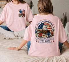 Comfort Colors Floral American Flag Shirt 250th Anniversary Front Back Print Tee