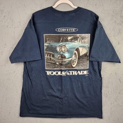 Vintage Corvette Shirt Mens XL Blue Tools Trade Graphic Classic Car Muscle 90s