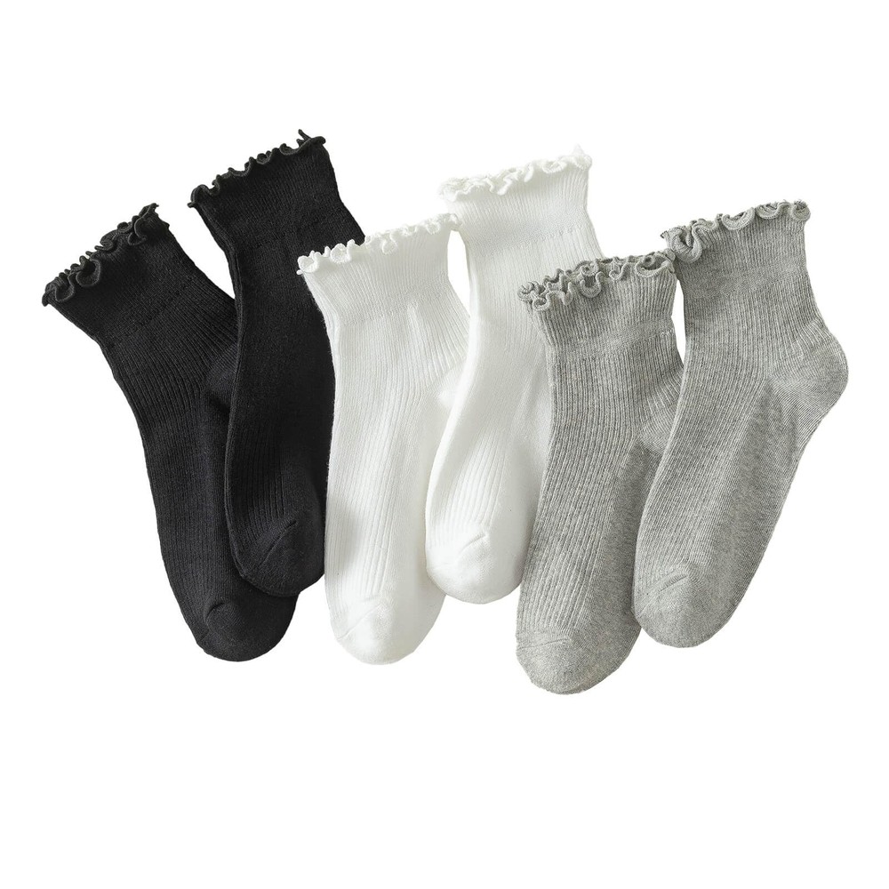 Women’s Cute Ruffle Ankle Socks Assorted Colors Casual Dress Style 6 Pairs