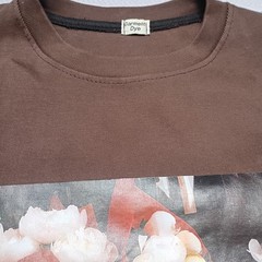 Garment Dye Woman’s Brown T-shirt Floral Art to Wear Thick Fabric No Size Fits M