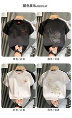 Men’s Mythical Dragon Kirin Embroidery Short Sleeve Casual Summer T-Shirt