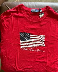 MEN’S POLO RALPH LAUREN RED S/S TEE SHIRT WITH US FLAG ON FRONT – XIZE 2XB – NWT