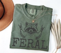 Feral Raccoon Shirt Funny Sarcastic Raccoon Graphic Unisex Retro Animal Tee Gift