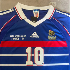 France Zidane #10 World Cup 1998 Blue Soccer Home Jersey Long Sleeve