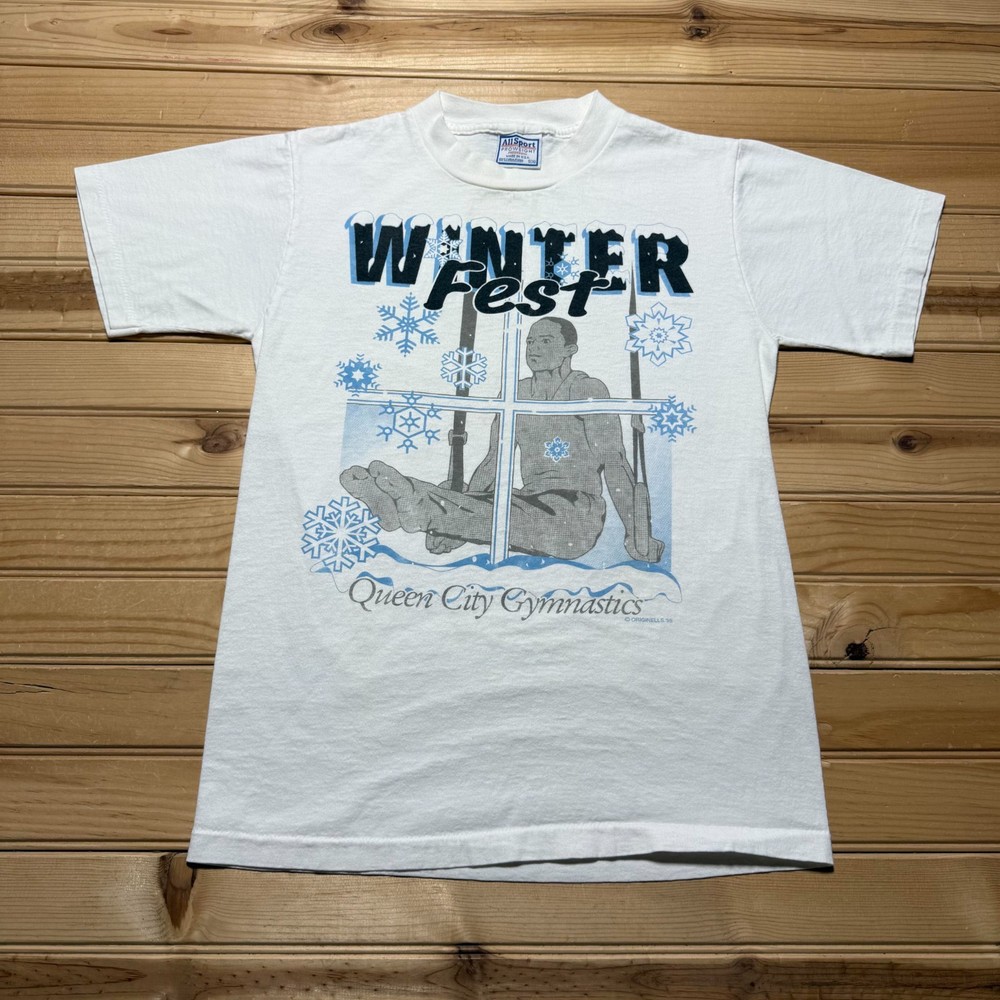 Vintage 1995 Queen City Gymnastics Winter Fest Snow Graphic T-Shirt USA – Small