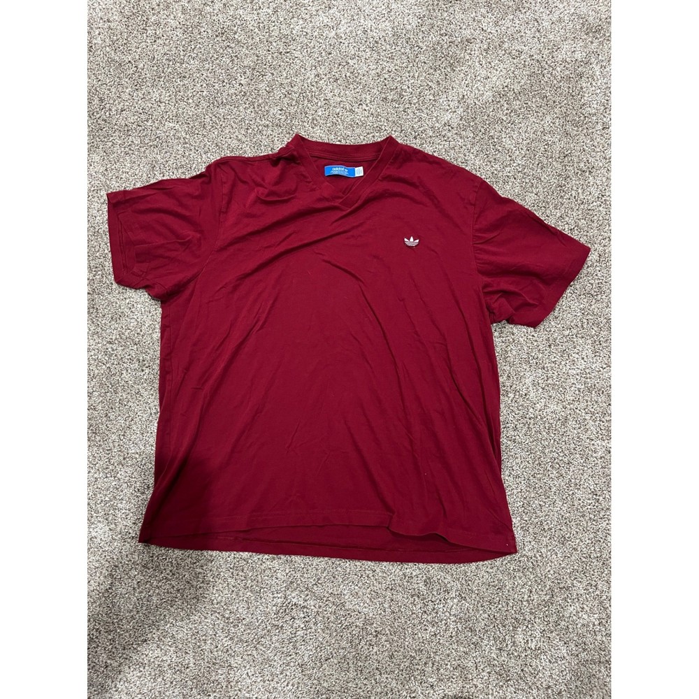 Adidas Originals Mens Blade Collar V-Neck T-Shirt Maroon Trefoil Logo 2XL