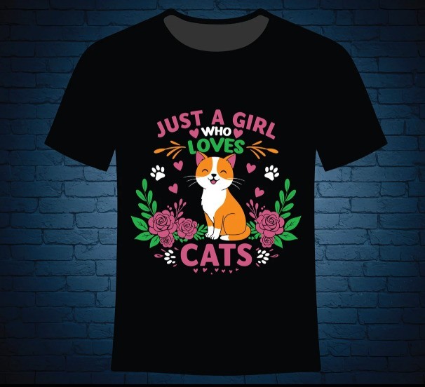 Just A Girl Who Loves Cats T-Shirt Cute Orange Kitten Floral Roses Graphic Tee