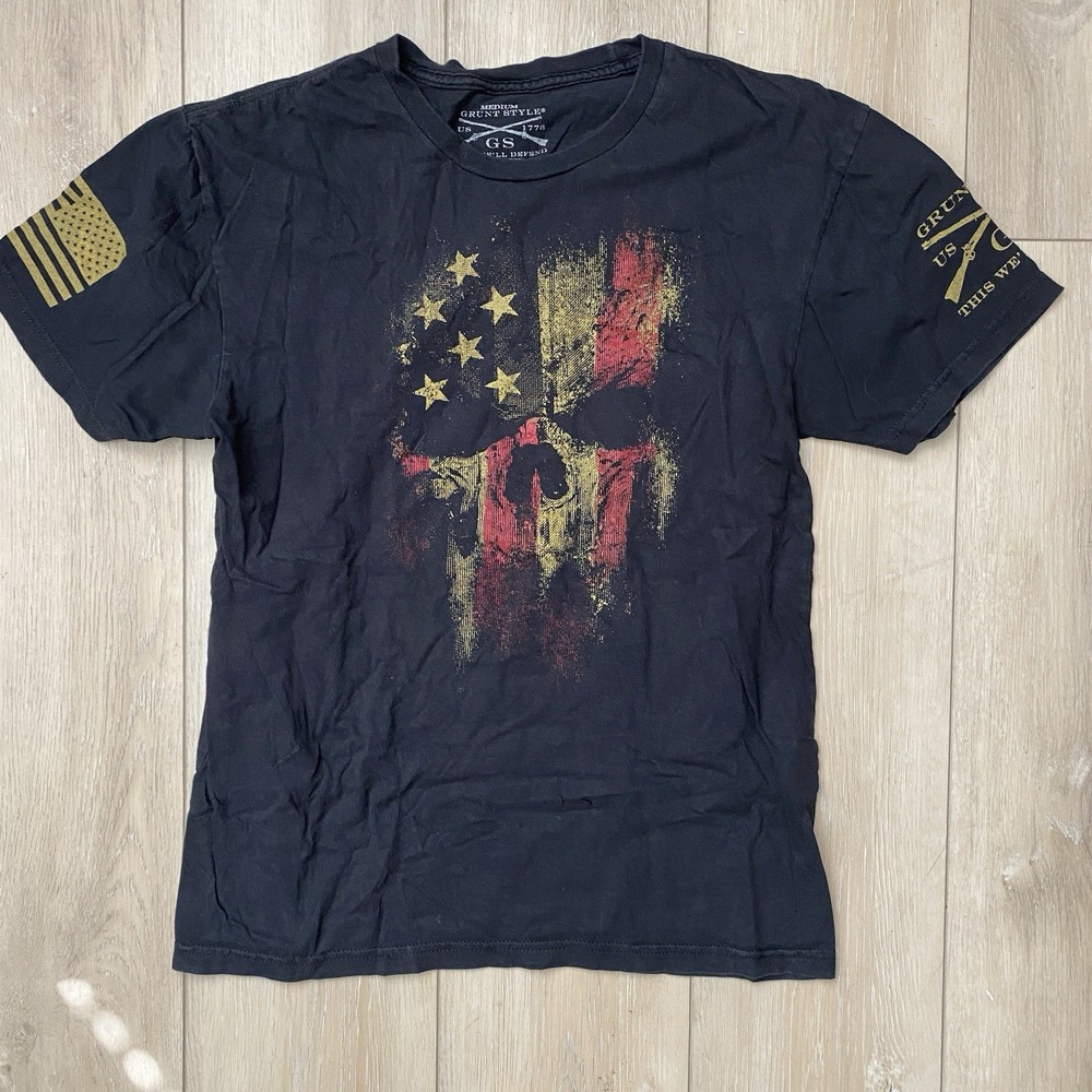 Grunt Style Mens Skull American Flag Graphic T Shirt Black MEDIUM Casual Cotton