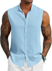 Mens Sleeveless Summer Shirts Beach Tank Tops Button Up Tank Shirt for Vacation