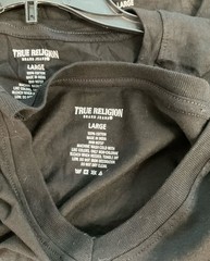 True Religion Black & Metallic Silver Logo Graphic V-Neck T-Shirt L