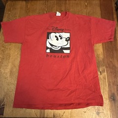 Vintage Disney Store Houston Mickey Mouse T-shirt Made In USA Irregular S Red