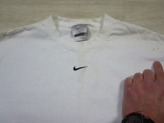 Vintage Nike Center Swoosh Size (L) Long Sleeve Made in USA White w/Black Check